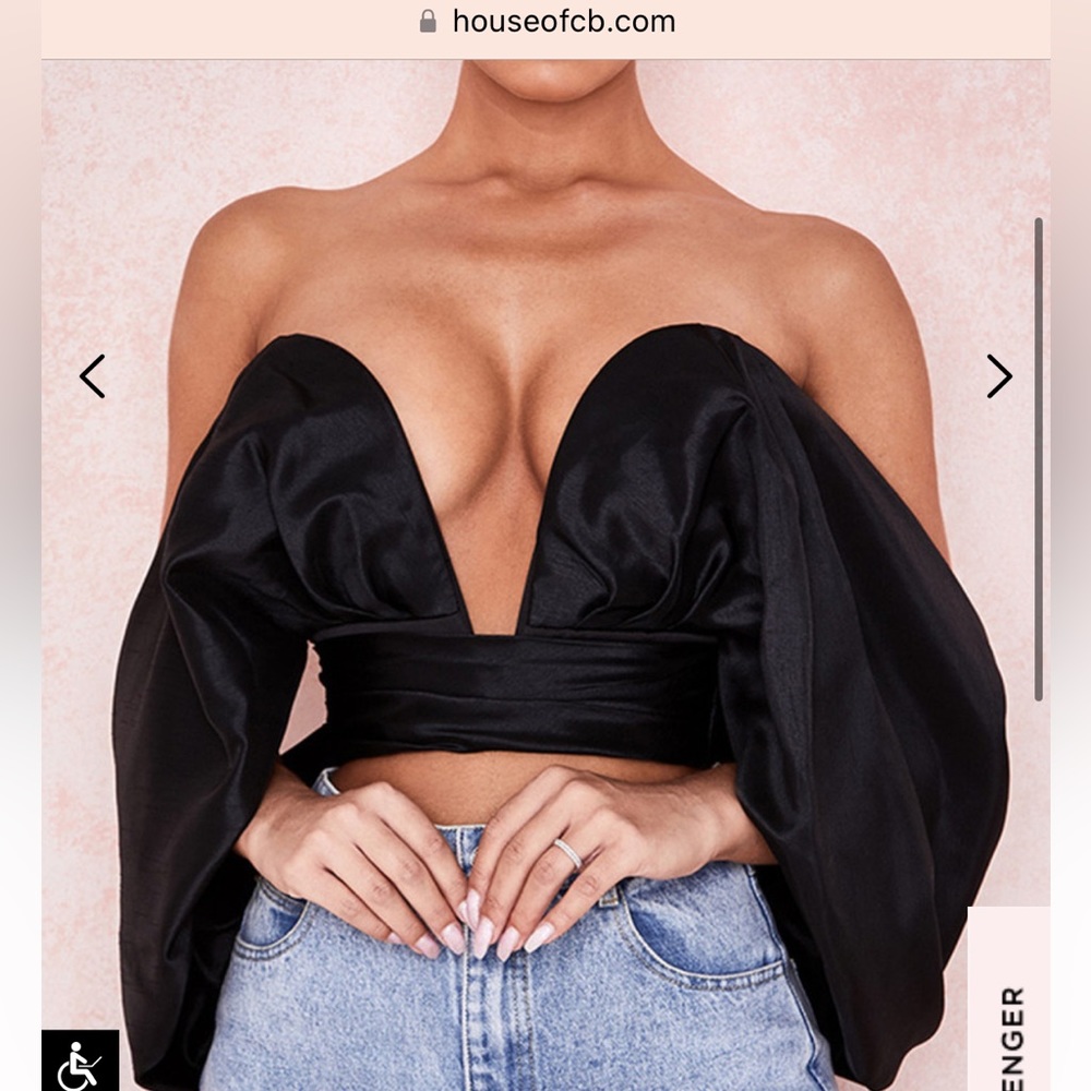 NWT!!! House of CB Elisetta Black Satin Off Shoulder Bustier Top - Size Large